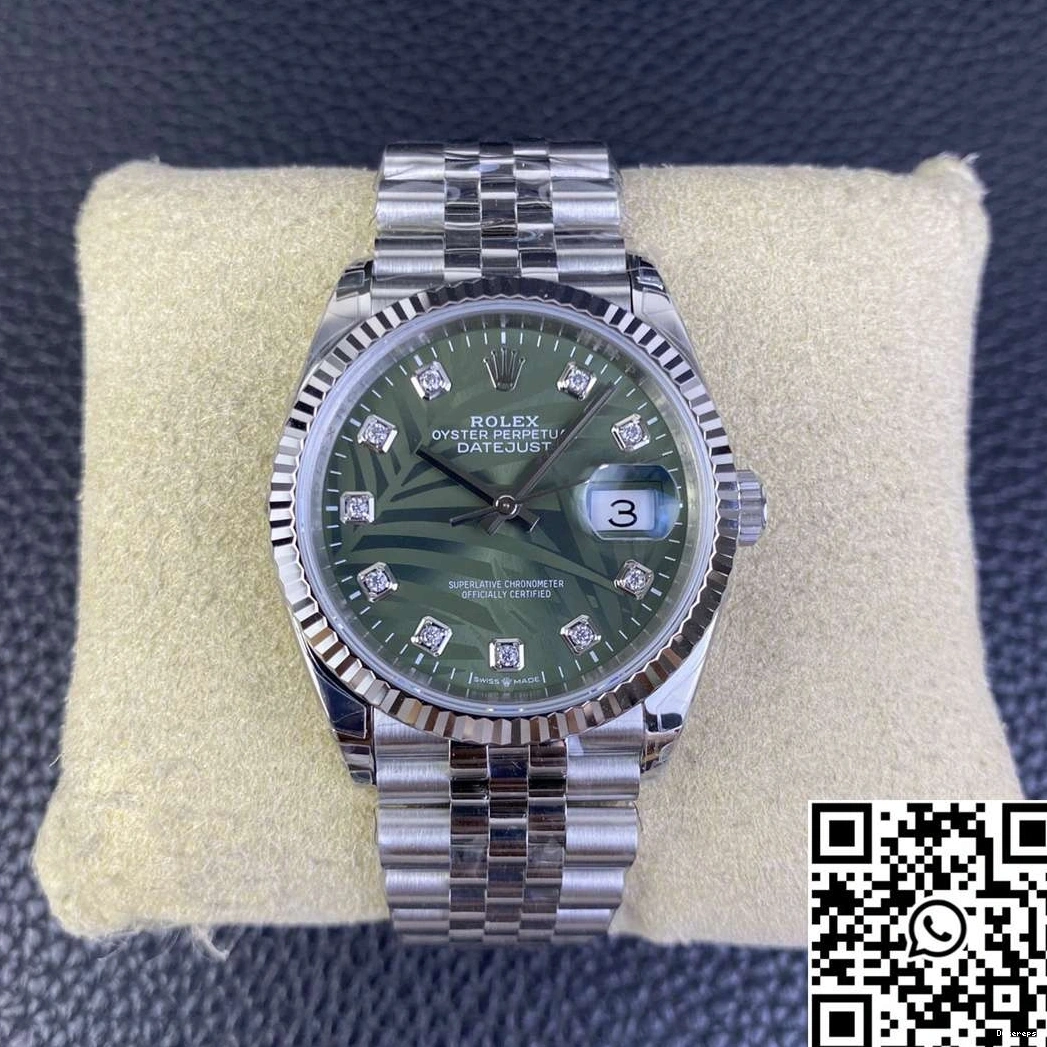 Hourmarker Diamond Stainless M126234 Dial Motif Factory 36MM Green Rolex Clean Datejust Steel 0212